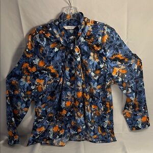 Women's Floral Blouse in Blue and Orange